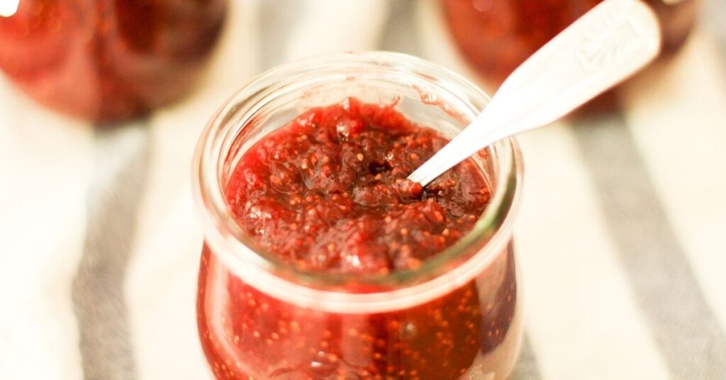 Fig jam, glass jar small spoon