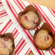 strawberry sourdough muffins red and white background